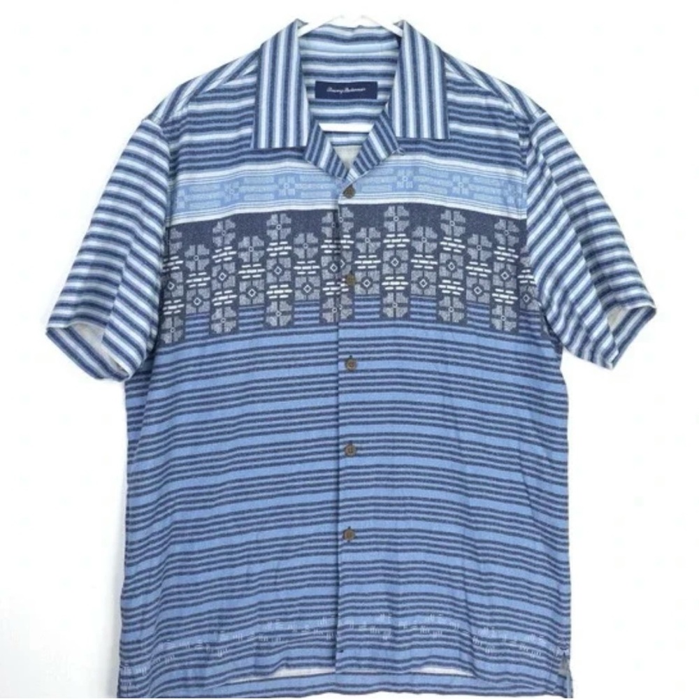 Tommy Bahama vintage  Blue Patterned Casual Shirt 100% silk